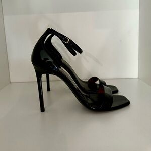 Saint Laurent Black Patent Ankle-Strap Stiletto Sandals